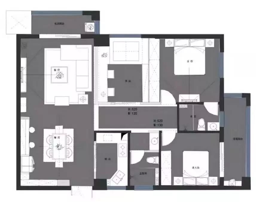 118平的現代風三居室，電視背景墻做得好有個性！